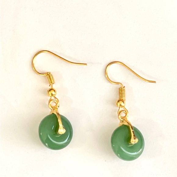 🆕 Natural Green Jade Donut Circle Drop Dangle Earring - Picture 2 of 3